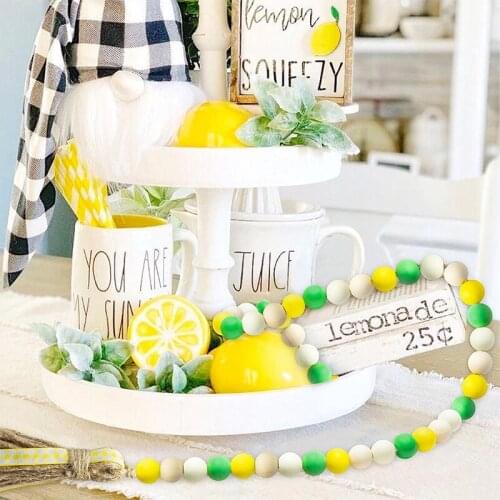 Lemon Wood Beads Tassel Garland Summer Farmhouse Bead Jute Rope Plaid Kid Room Nordic Style Closet Door Handle Hanging Ornaments