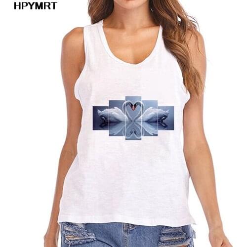 Beautiful swan Summer Tank Tops Women Lattice stitching graphics Fashion Lady Streetwear Sexy Vest Female Sleeveless Tee Clothes