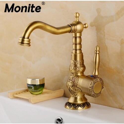 Monite 360 Swivel Kitchen Faucets Antique Brass Mixer Tap Bathroom Basin Mixer Hot Cold Tap Ceramic Plate Spool Faucet
