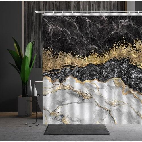 Marble Shower Curtain Geometric Stripe Pattern Modern Bathroom Decor Bathtub Screen Home Supplies Bath Curtains Multiple Size