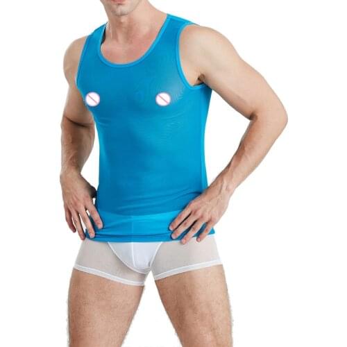 See Through Men Vest Bodybuild Tank Top Workout Undershirts Gymclothing T-shirt Mens Vest Tops Boxer Shorts Underwear Underpants