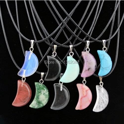 Men Womens Fashion Jewelry Natural Stone Moon Charms Pendant Necklace Children Day Lucky Gift MN427