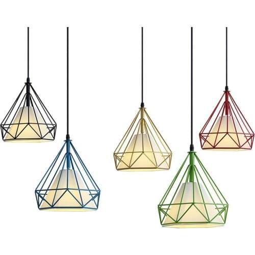 Contracted Painted metal Cage Dining Room Pendant Light White fabric Inner shade Restaurant Hanging Lamp Balcony Pendant Lamp