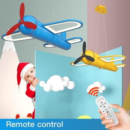 Airplane Pendant Lamps Modern Hanging Lights For Kid Childrens Living Room Bedroom LED Blue/Yellow Creative Chandelier Decor