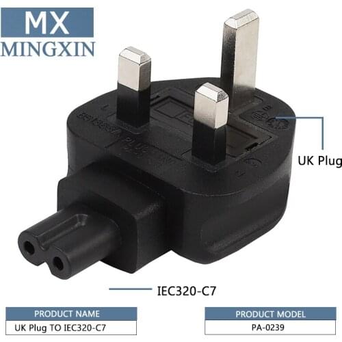UNITED KINGDOM 3-Pin Male to IEC 320 C7 Female AC Adapter 3A Fuse, UK Power Conversion Plugs to IEC320 C7