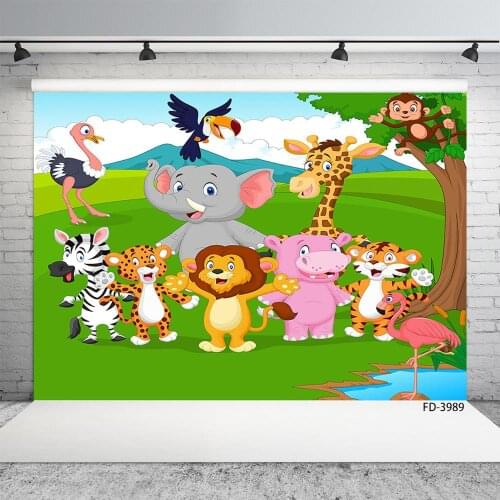 Prairie Animals Party Jungle Safari Grass Birthday Photography Background Decor Baby Children Photo Booth Studio Props Backdrops