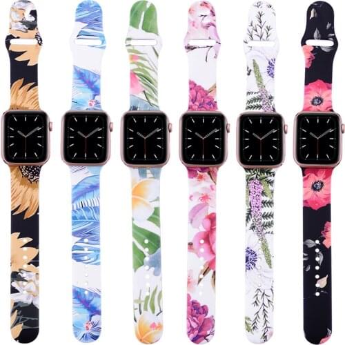 Flower Bands for Apple Watch Series 6 5 4 3 2 1 SE 40mm 44mm Silicone Pattern Printed Strap for IWatch Series 4 3 2 38mm 42mm