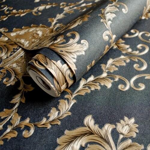 Luxury Black Gold 3D Wallpaper Damask European FloralWall Paper Bedroom Living Room Tv Background Wallpaper Non-woven Fashion