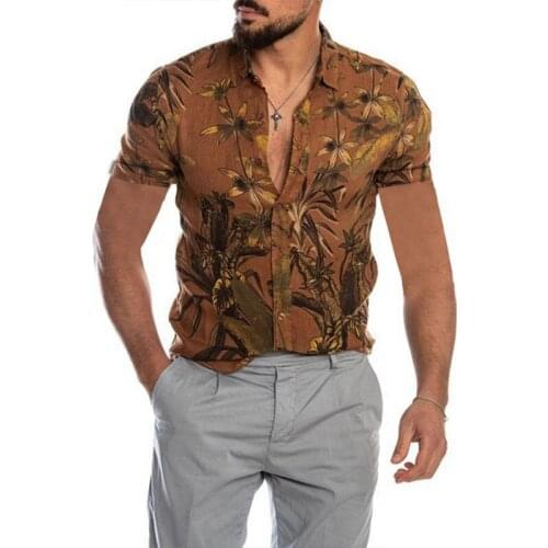 Fashion Leaf Printed Shirt Mens Beach Lapel Shirt Four Seasons Casual Printed Short Sleeve Shirt 2021 Summer Mens Shirt Top