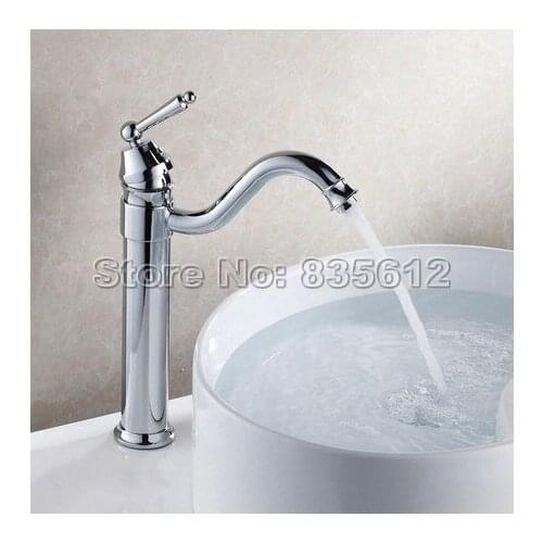 Modern Chrome Deck Mounted Kitchen Sink Faucet Swivel Spout Basin Faucet Single Handle Wnf210