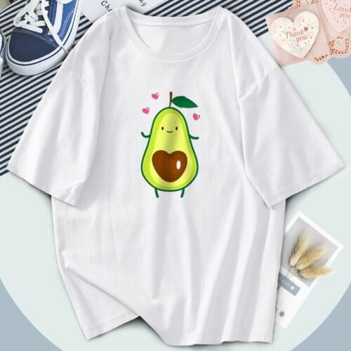 Streetwear Avocado Cute T Shirts Women Fashion Print Oversize Tshirts 2021 White Black Cosplay Tops Tees Washable Poleras Female