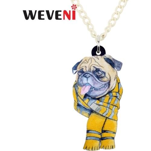 WEVENI Statement Acrylic Anime Scarf French Bulldog Dog Necklace Pendant Collar Bijoux Jewelry For Women Girl Femme Teen Bulk
