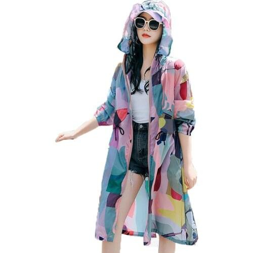 Summer Women Camouflage Outerwear Sun Protection Clothing 2021 New Anti-Ultraviolet Breathable Long Sunscreen Trench Coat Female