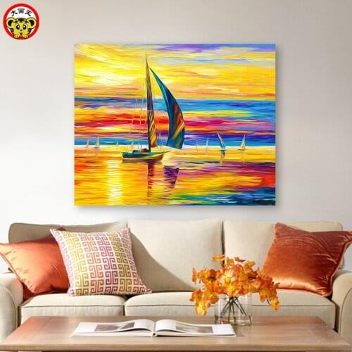 Painting by numbers art paint by number Diy European sunset sailing landscape painting background wall hand-painted filling de