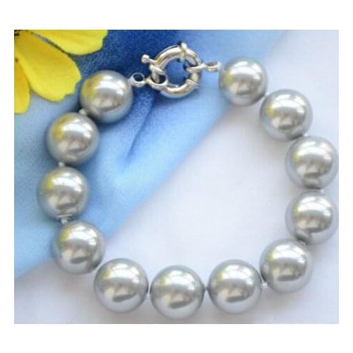 001863 NEW GENUINE 14MM SILVER GRAY ROUND SOUTH SEA SHELL PEARL BANGLE 8" BRACELET 2pc Natural >>free shipping