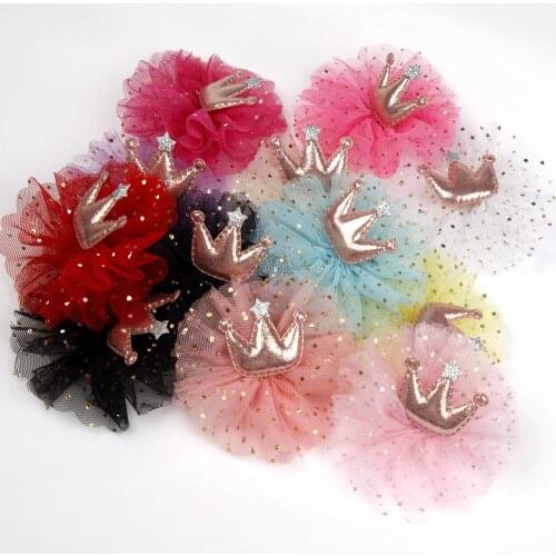 10PCS 3.5inch Net yarn lace Chiffon Flower Crown No Hair clips Hair Accessories for Girls Hair Bows Baby Kid hair Accessories