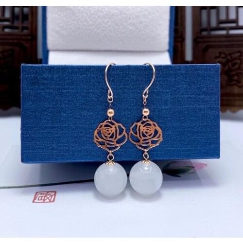 100% Natural And Real Jade Earring 925 sterling silve Jade Earring Female Anniversary Jewelry