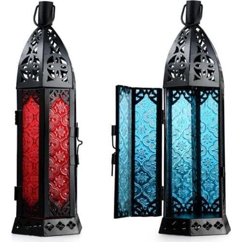 2020 Vintage Glass Iron Moroccan Delight Garden Candle Holder Table LED Hanging Lantern Fine for Home Wedding Party festivities