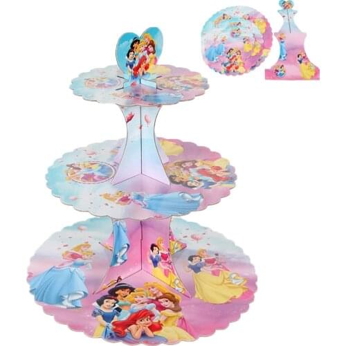 3 Tier Paper Foldable Princess Theme Cupcake Rack Kids Birthday Party Cake Stand Wedding Party Decoration Cake Display
