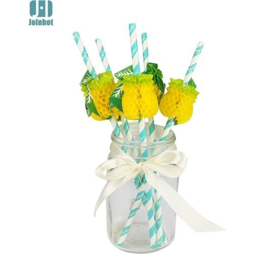 6pcs Disposable Drinking Straw 3D Pineapple Flamingo Honeycomb Paper Straws for Birthday Wedding Party Decorations