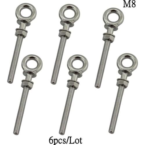 6PCS/Lot Stainless Marine Heavy Lifting Long Eye Bolt With Nuts Swing Eyebolts for Cable Rope M8*80mm boat accessories