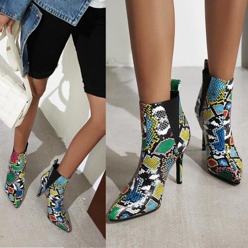 Fashion Ankle Elastic Sock Boots Chunky High Heels Stretch Women Autumn Sexy Booties Pointed Toe Women Pump Size 33-43