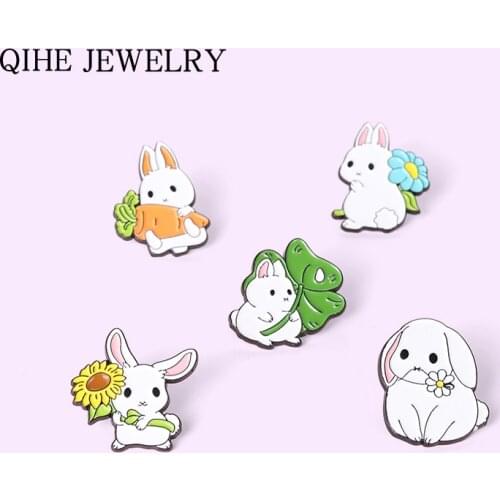 Cartoon Cute Rabbit Enamel Pin Bunny Leaf Sunflower Brooches for Women Kawaii Animal Badge Bag Clothes Lapel Pin Jewelry Gift