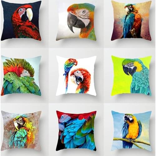 Birds Pattern Cushion Cover Fauxlinen Decorative Throw Pillows Parrot Sofa Couch Pillowcase Home Decor cojines decorativos funda