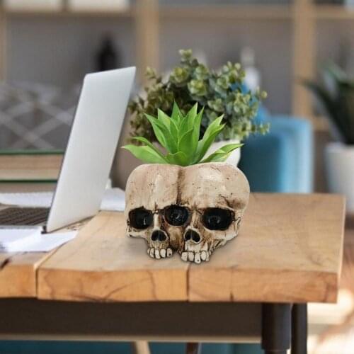 Skull Flower Pot Outdoor Resin Crafts Ornament Creative Halloween Props For Home Garden Courtyard Decoration