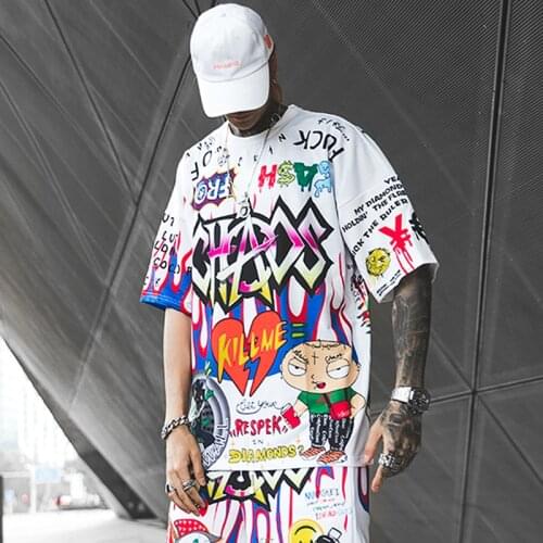 Graffiti T Shirt Cartoon Mens Tee Shirts Hip Hop T Shirt Fashion High Street Tees Summer Streetwear