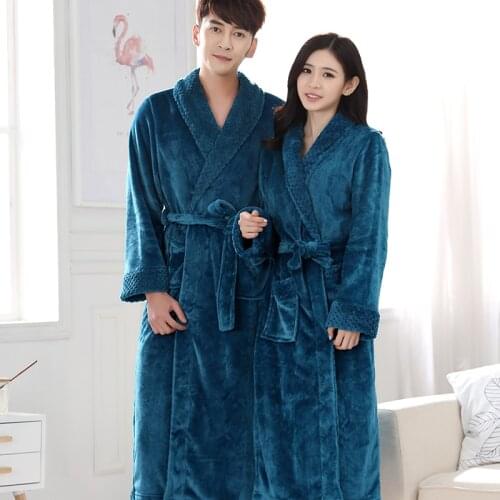 New Lovers Extra Long Winter Warm Bathrobe Men Lounge Waffle Flannel Kimono Bath Robe Male Coral Fleece Robes Mens Dressing Gown