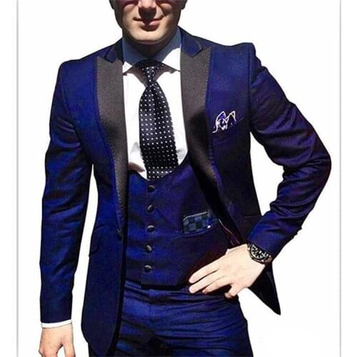 Handsome Groomsmen Peak Lapel Groom Tuxedos Mens Wedding Dress Man Jacket Blazer Prom Dinner (Jacket+Pants+Tie+Vest) A195