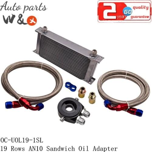 Oil Cooler 19 Rows AN10 Engine Oil Cooler + Sandwich Oil Adapter kit + Oil Hose OC-19ROW-1SL