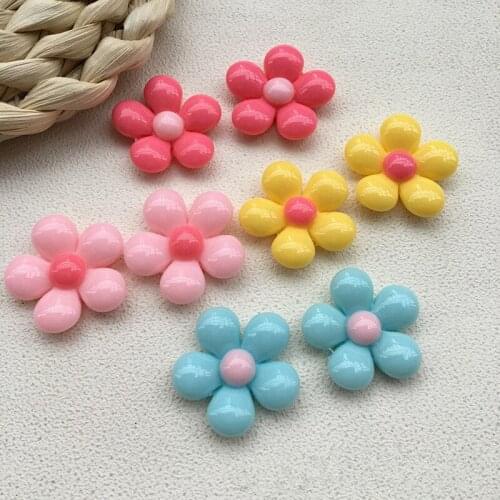 New style 50pcs/lot 26mm color print cartoon flowers shape resin flatback beads diy jewelry earring/garment accessory