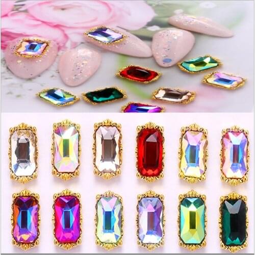 10 pc Nail Rhinestone AB Charms Korean New Crystal Strass Diamond Stones Gold Base Nail Art Jewelry Accessoires Alloy Strass