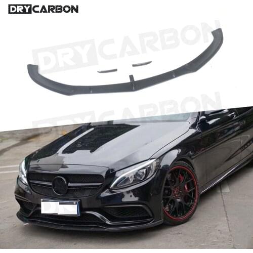 Carbon Fiber Front Lip Spoiler with Side Trims Strips for Benz C Class W205 C205 C63 C63s AMG Sedan Coupe 2015-2022 Bumper FRP