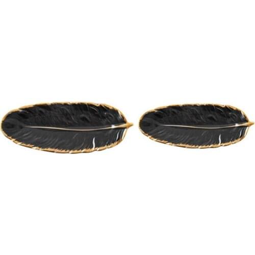 Gold-Plated Ceramic Plate Set Feather Design Tableware Accessories Dessert Fruit Plate Kitchen Dinner Plate