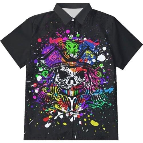 IFPD EU/US Size Men Pirate Captain Summer Colorful Skull Print Short Sleeve Button Shirts 3D Print Plus Size Casual Shirts