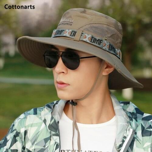 New Mens Letter Embroidery Sunhat Breathable Net Wide Brim Anti-UV Beach Fishing Cap Women Bucket Hat Summer Fashion Beach Caps