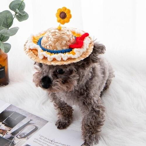 Pet Straw Hat Fashion Dogs Straw Hat Sombrero Cat Sun Hat Beach Party Straw Hawaii Style Hat For Pet Sunny Accessories