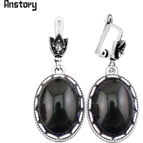 Special Hook Oval Black Synthetic Turquoises Dangle Earrings For Women Retro Craft Antique Silver Plated Fashion Jewelry TE112