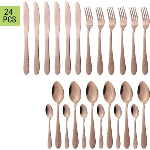 Dinnerware 24Pcs Rose Gold Cutlery Set Stainless Steel Set Flatware Knives Fork Coffee Dessert Spoons Kitchen Home Tableware Set