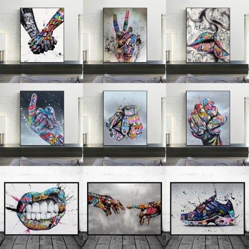 Street Graffiti Art Lover Kiss Hand To Hand Canvas Painting Posters and Prints Wall Art Pictures for Home Decor