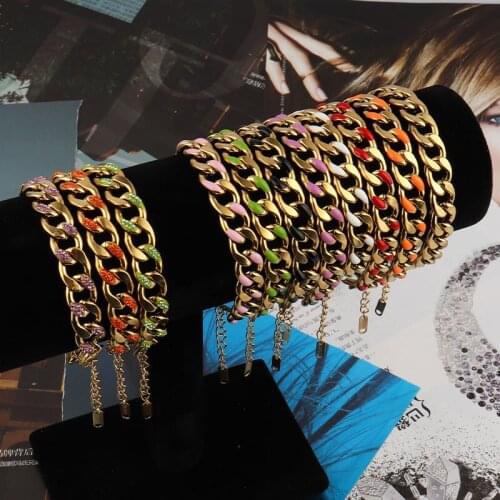 Women stainless steel bracelet charms Punk Letter Bracelets Curb Cuban chain Link bracelet fashion bracelet not fade