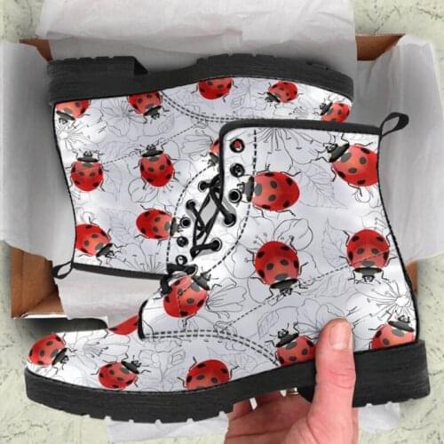 Winter 2021 Womens Marten boots, British style ladybird pattern rubber soft sole, short leg, damp shoe