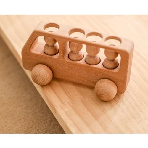 1Set Baby Wooden Toys Beech Bus Educational Toy Car Montessori Safe Puzzle Game 0-3 Years Old Children Car Birthday Gifts