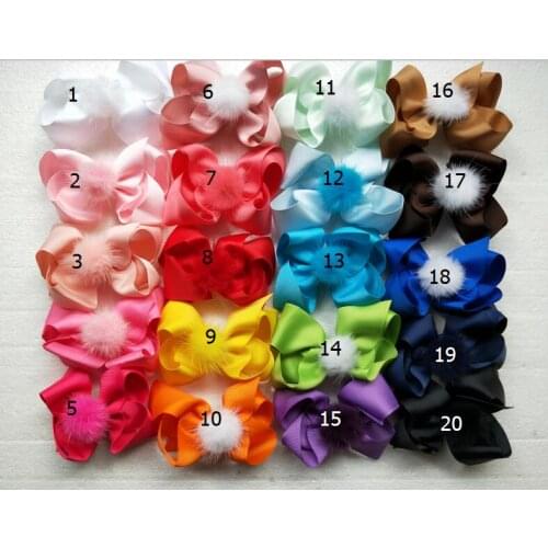 100pcs 4" Fur Pom Pom hair bows clips Girls pompon headwear Boutique hair elastic hairgrip pompom hair Accessories GR108