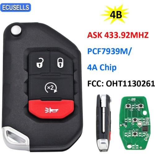 4 Button Remote Key ASK 433.92MHz PCF7939M HITAG AES 4A Chip FCC ID: OHT1130261 for Jeep Wrangler JL for Chyrsler SIP22 Blade