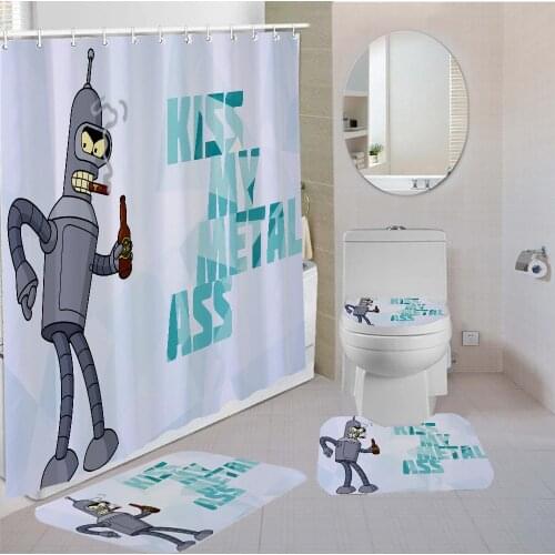 4 Pieces Curtains Comedy Cartoon Shower Curtain Flying Out Of The Future Kids Bath Sets 3D Printing Bathroom Soft Shower Curtain