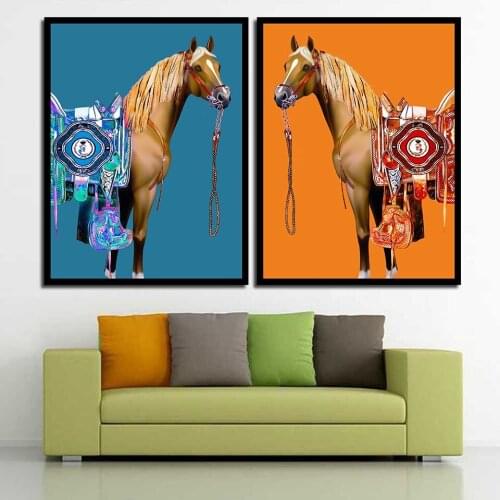 Nordic Style Horse Animal Abstract Painting Wall Art Canvas Poster Decorations for Living Room B5246